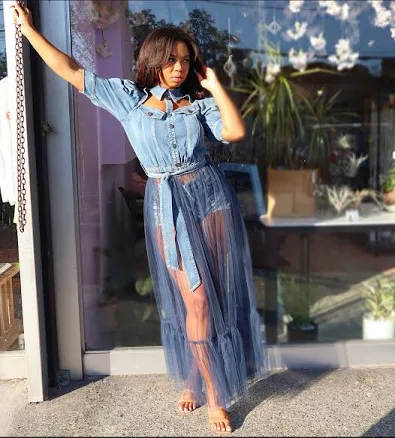 Denim Tulle Top