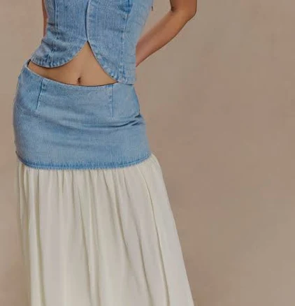 MESHKI Tully Strapless Topstitch Denim Top