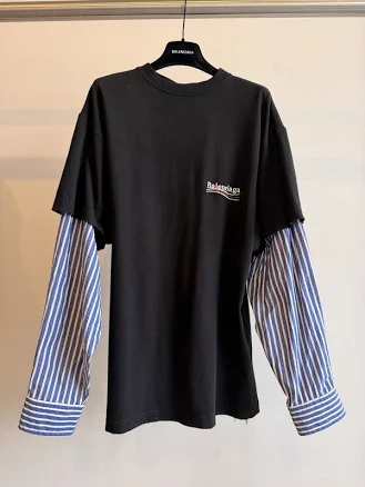 Balenciaga Political Campaign Layered Long Sleeve T-shirt Black/blue