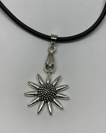 Unisex Fashion Black Pvc Cord And Alloy Daisy Pendant Choker Necklace