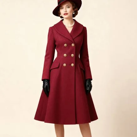 2026 Women's A-Line Double-Breasted Woolen Flared Midi Coat