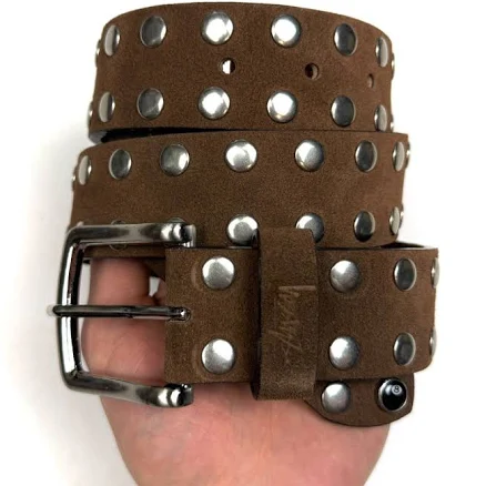 Stussy 8 Ball Studded Belt Brown Suede Leather 115cm Y2k Streetwear