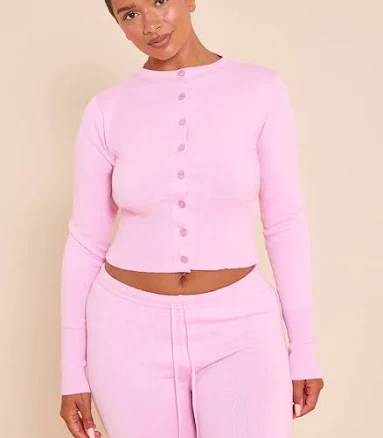 PrettyLittleThing Women's Knitted Button Front Wide Rib Cardigan