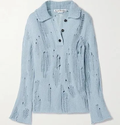 Acne Studios Distressed Organic Cotton And Wool-blend Sweater - Women - Blue Knitwear - M