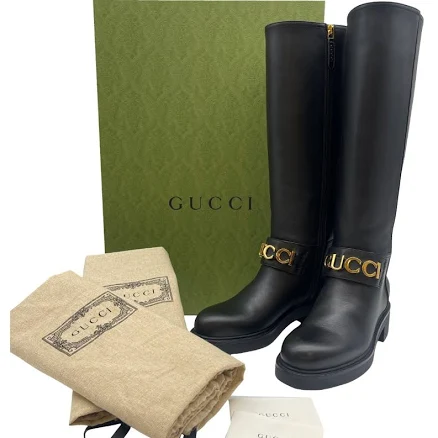 Gucci Women's Logo-plaque Leather Knee-high Boots