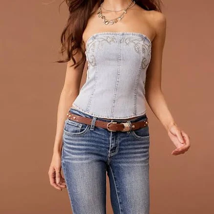 Sterling & Stitch Women's Cotton Corset Denim Tube Top