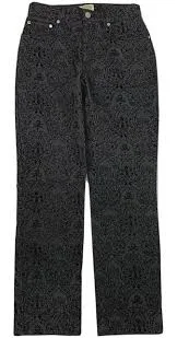 NEW Womens Size 4P Gray Denim Jeans Black Flocked Pattern Stretch