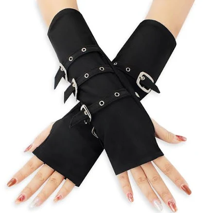 Men's Gothic Punk Forearm Gloves with Buckle Strap