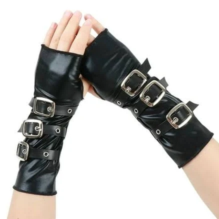Punk Half Fingerless Gloves with Buckle Straps