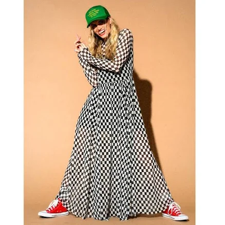 Mesh Checkerboard Maxi Dress