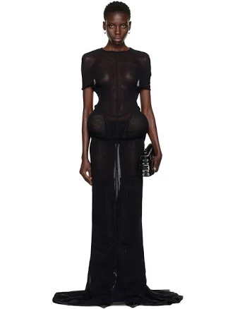mesh padded sheer maxi dress