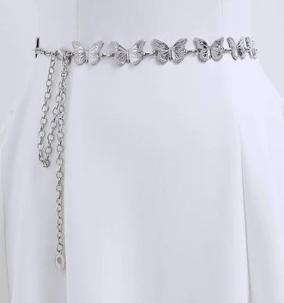 Fluttering Butterfly Silver Chain Belt