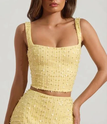 Oh Polly Embellished Square-Neck Crop Top