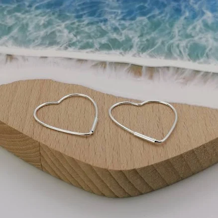 Sterling Silver Large Heart Hoop Earrings