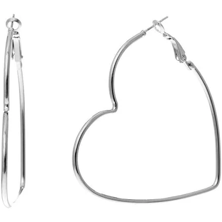 Rosemarie Collections Large Heart Shaped Silver Hoop Earrings
