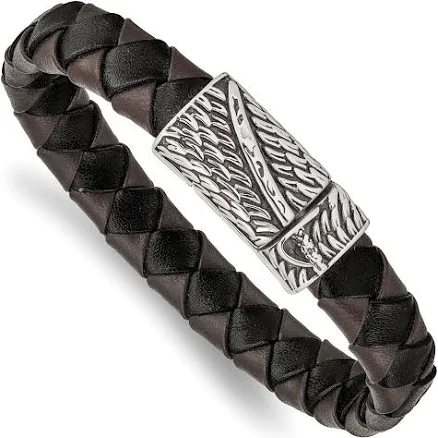 Black Bow Jewelry Co. Men's Stainless Steel Antiqued Leather Sword Bracelet