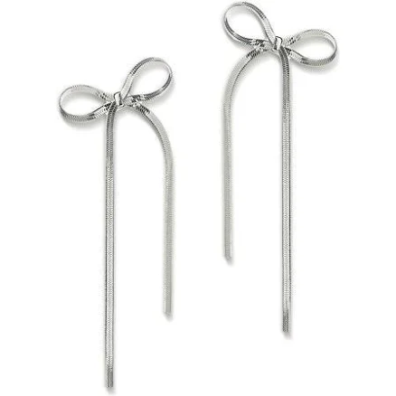 Women's Long Chain Bow Dangle Drop Earrings