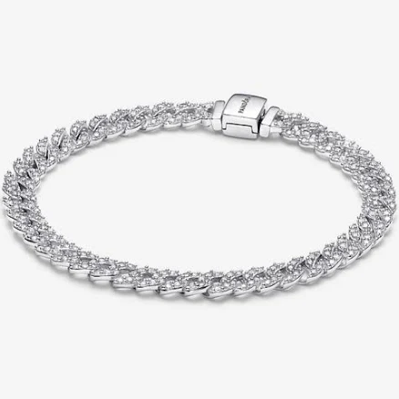 Pandora Sterling Silver Pavé Cuban Chain Bracelet
