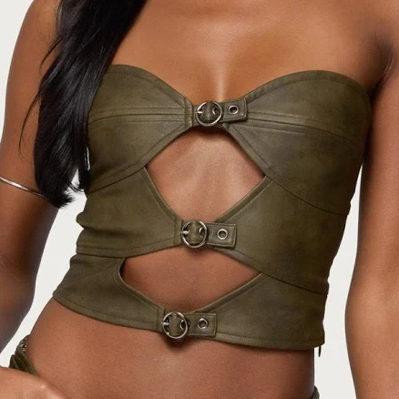 Edikted Women's Varley Buckle Cutout Faux Leather Top