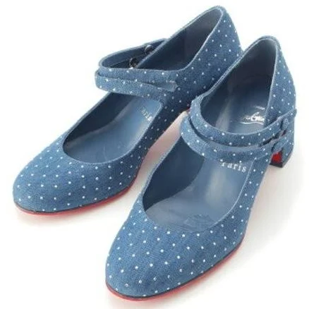 Christian Louboutin Miss Jane 55mm Rhinestone Denim Mary Jane Eu:34.5