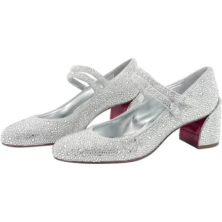 Nib Christian Louboutin Miss Jane Strass 55 Block Heel Maryjane Pumps 37.5
