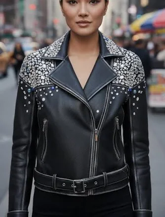 Vintage Distressed Rhinestone Leather Jacket