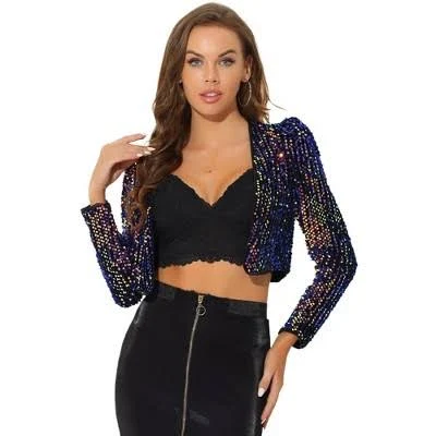 Inspire CHIC Women's Sequin Long Sleeve Open Front Cropped Jacket