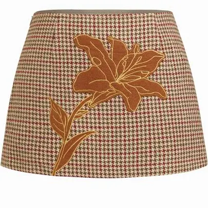 Floral Applique Check Tweed Mini Skirt