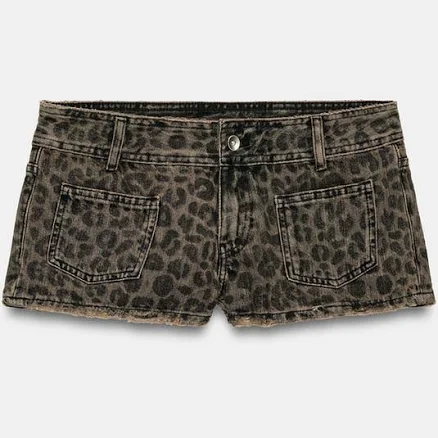 Zara Trf Animal Print Mini Denim Shorts
