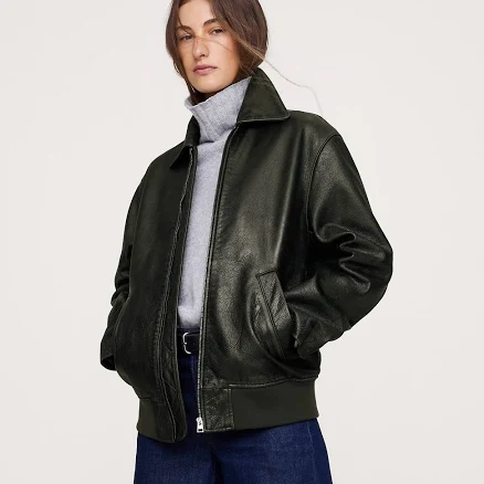 Banana Republic Women's Oversized Distressed Leather Bomber Jacket