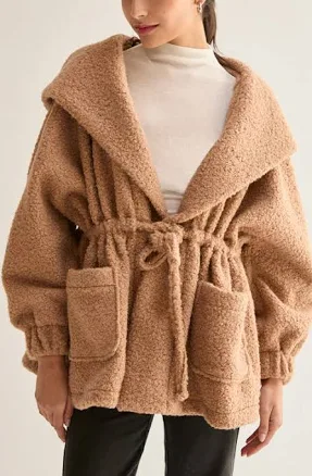 Crescent Women's Cinched Waist Hooded Boucle Jacket