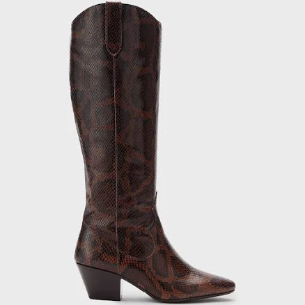 Snake Print Leather Knee High Boots