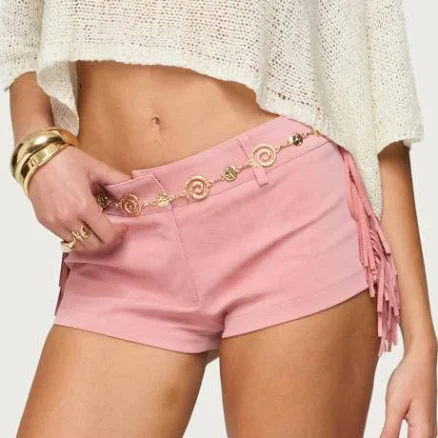 Edikted Women's Sapir Fringe Faux Suede Shorts