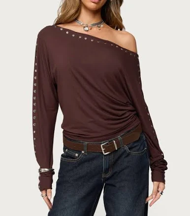Edikted Women's Paola Off Shoulder Stud Top