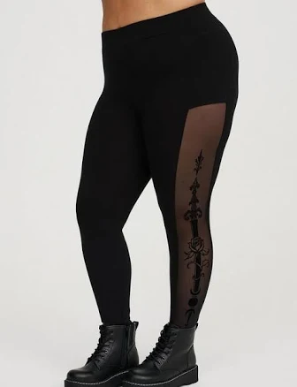 Women's High-Rise Mesh Inset Pocket Legging in Black by Nightfall at Torrid