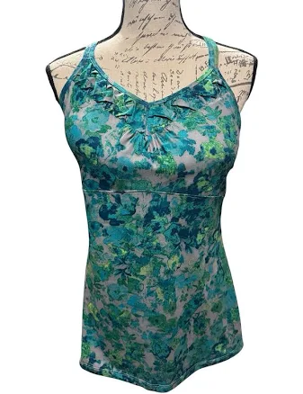 Rei Tank Top Women Green Blue Floral Built In Shelf Bra Grey Strappy