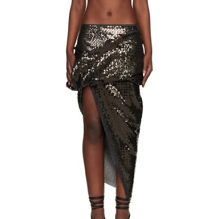 Rick Owens Black Draped Calf Denim Midi Skirt