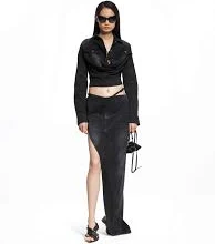 Black Draped Denim Maxi Skirt
