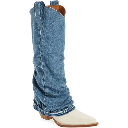 R13 Women's Mid Cowboy Denim Sleeve Boots