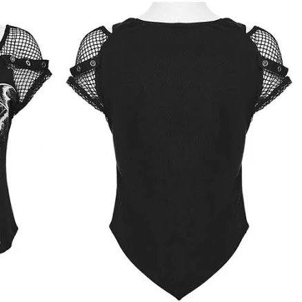Gothic Mesh Bat and Skull Print T-ShirtGothic Mesh Bat and Skull Print T-Shirt