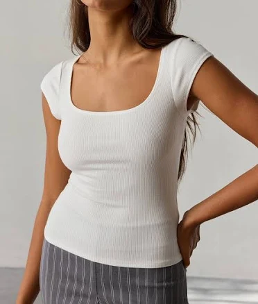 BDG Women's Drew Cap Sleeve Square Neck Cropped Tee Top