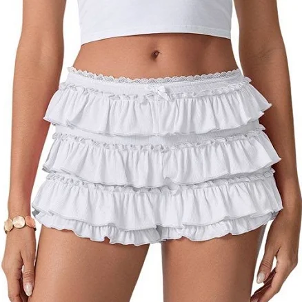 Y2K Bow Mini Ruffle Layered Pleated Shorts