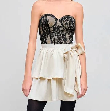 CIDER Women's Mid Rise Bowknot Ruffle Satin Mini Skirt
