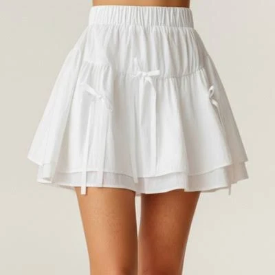Anna-Kaci Women's Tiered Ruffle Mini Skirt with Bow Accents