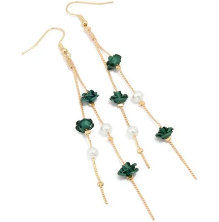 Lovisa Gold Pearl and Black Rose Chain Drop Earrings