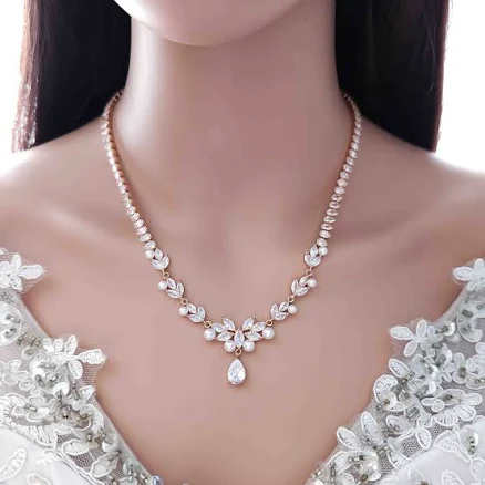 Pearl Necklace and Earring Set in Rose Gold