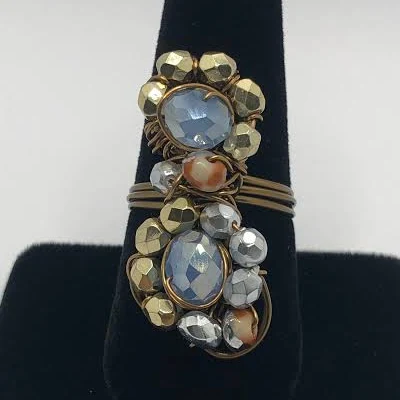 Metallic Funky Feminine Wire Wrapped Beaded Statement Ring