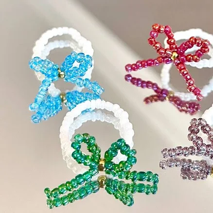 Us Handmade Custom Ribbon Knot Seed Bead Ring Glass Bead Luster