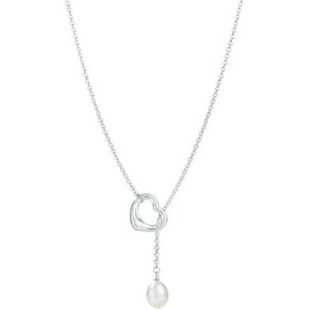 Elsa Peretti Open Heart Silver Pearl Necklace