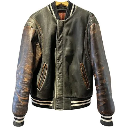 Prada Green Leather Varsity Jacket Size 50 IT